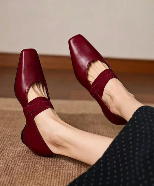 Vintage Red Cross Strap Faux Leather Wedge Heels