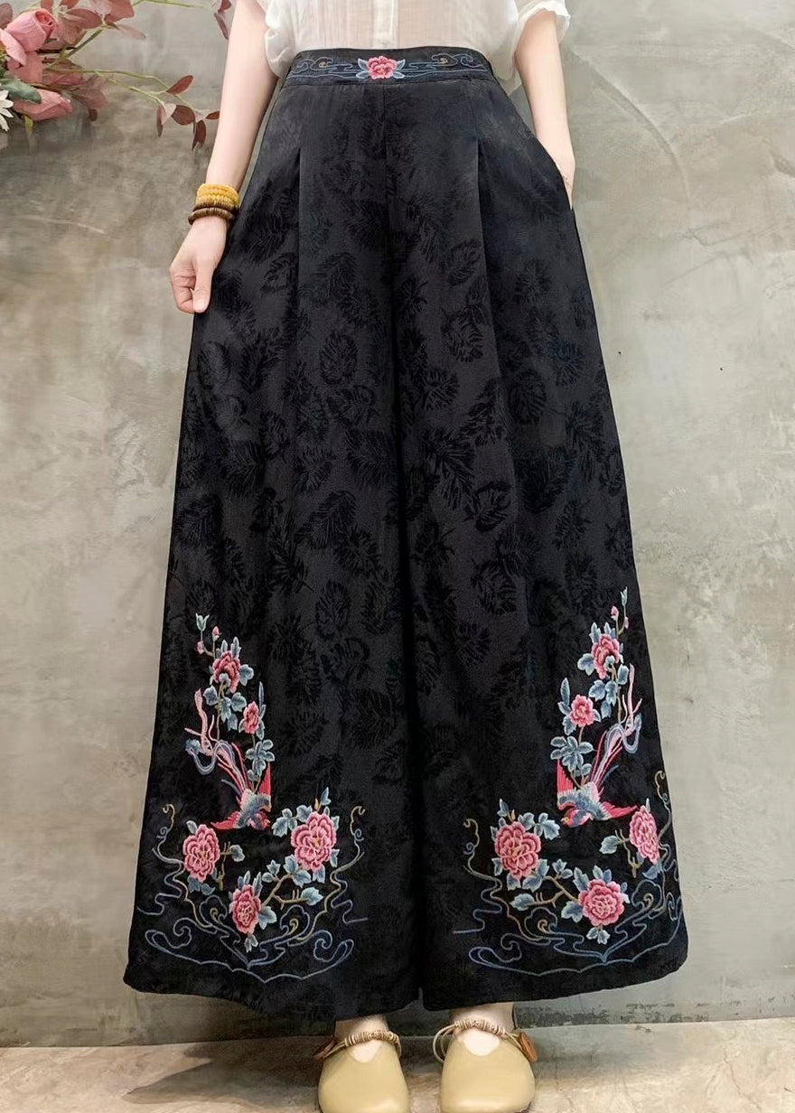 Vintage Red Embroidered Draping Silk Pants Spring