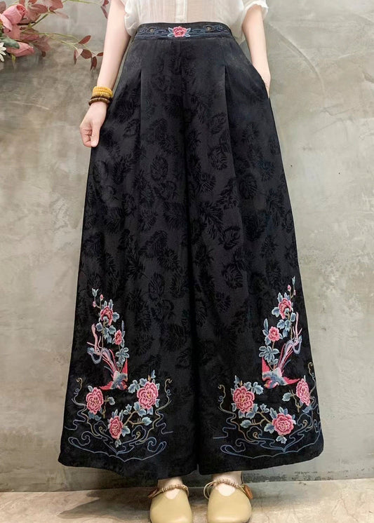 Vintage Red Embroidered Draping Silk Pants Spring