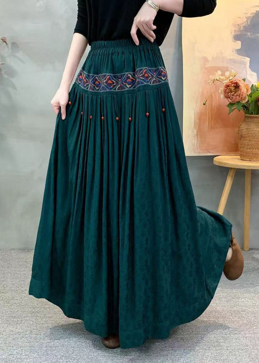 Vintage Red Embroidered Wrinkled Pockets Jacquard Silk Skirt Fall