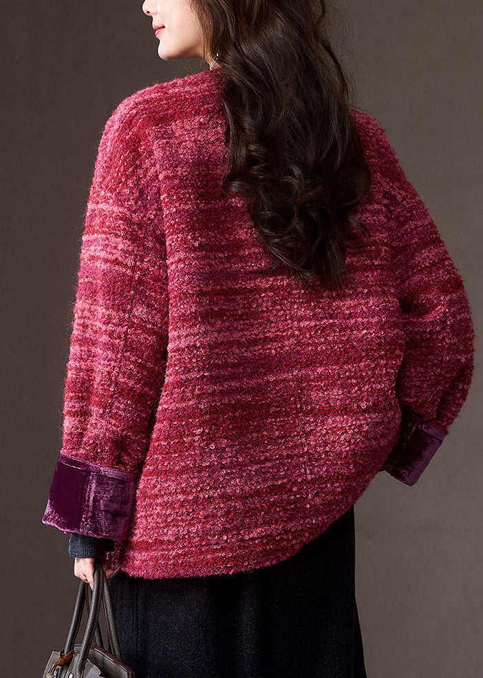 Vintage Red Patchwork Button Cashmere Down Coats Winter