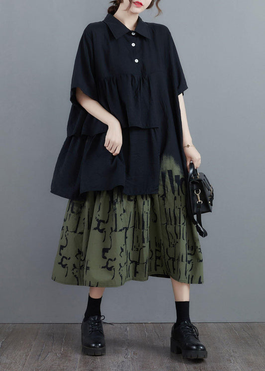 Vintage Stitching Contrast Fake Two-Piece Dress - SooLinen