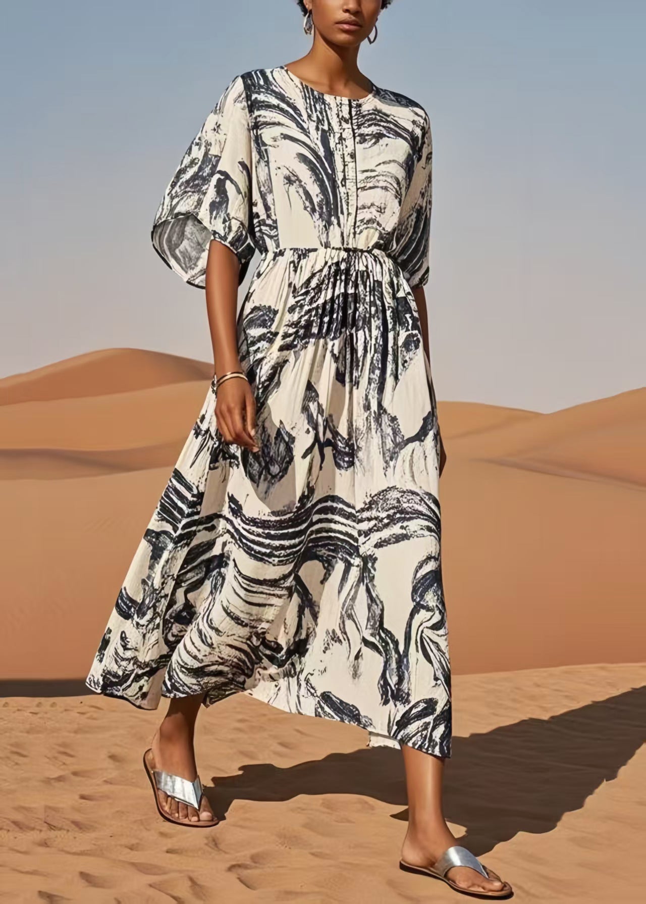 Vintage White Oversized Print Cotton Dress Summer