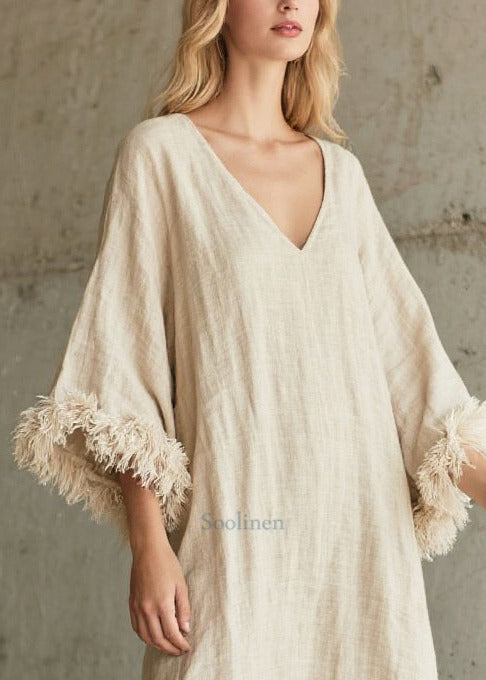 Vintage White V Neck Patchwork Faux Fur Vacation Dresses Fall