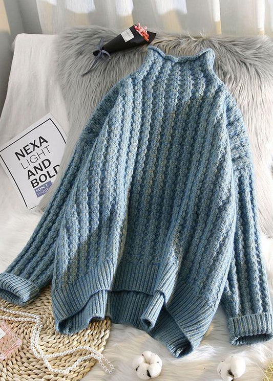 Vintage beige knitted pullover low high design plus size clothing half high neck knit sweat tops - SooLinen