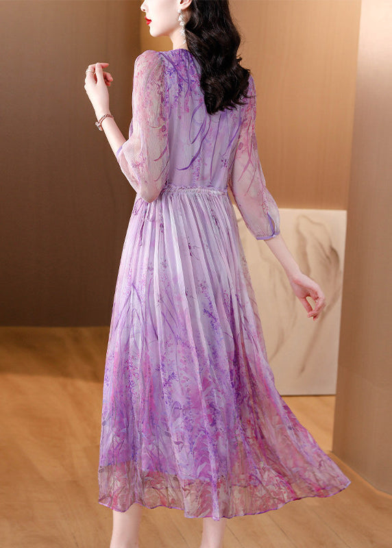 Vogue Purple Patchwork Elastic Waist Silk Maxi Dresses Summer