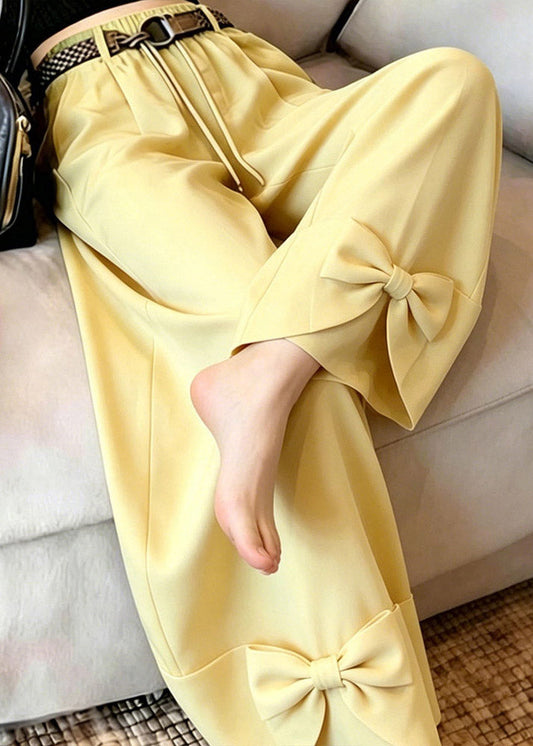 Vogue Yellow Bow Patchwork Straight Pants Summer