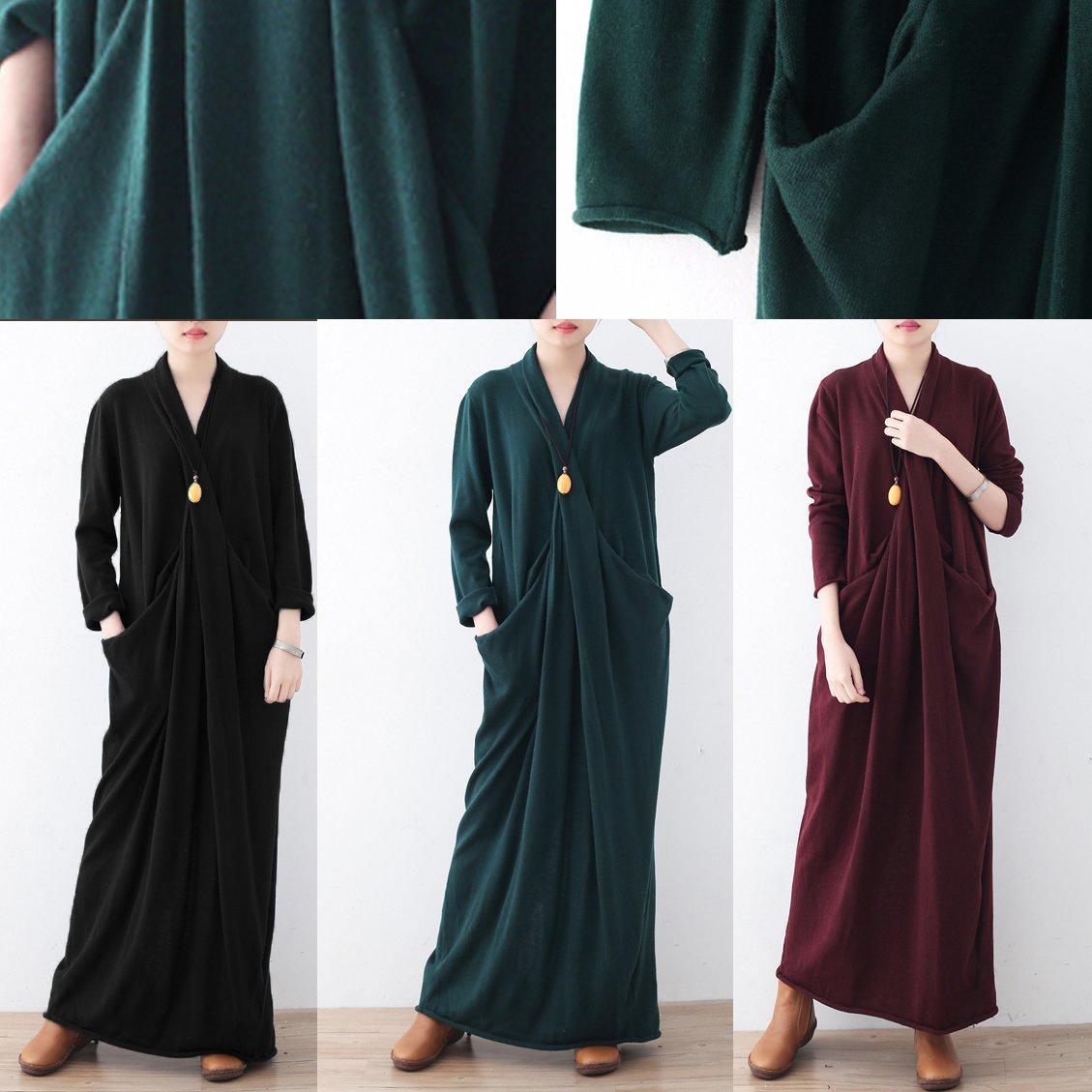 Warm green long sweaters Loose fitting sweater fine asymmetric winter dresses