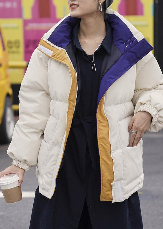 Warm nude women parka Loose fitting warm stand collar pockets winter coat - SooLinen