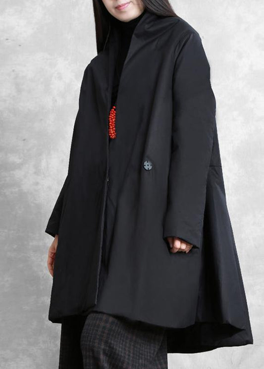 Warm oversize down jacket overcoat black v neck pockets coats - SooLinen