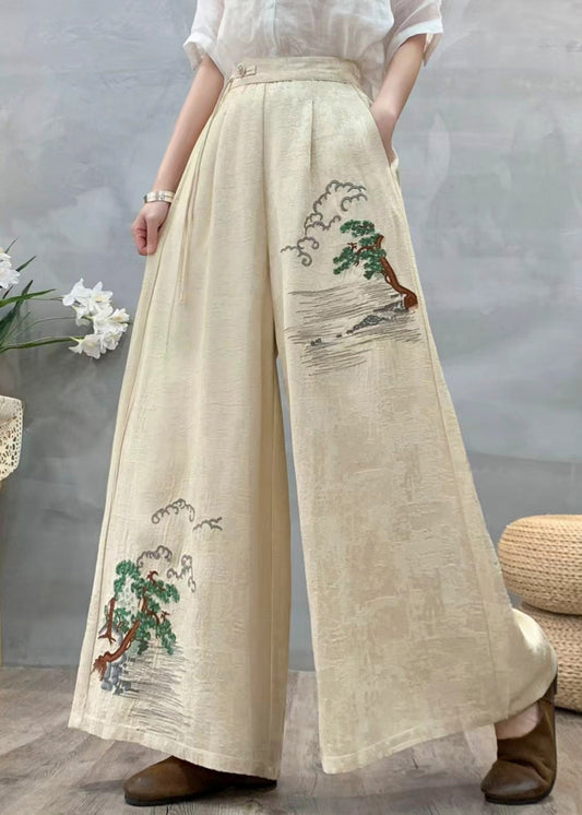 White Jacquard Silk Straight Pants Embroidered Draping Spring