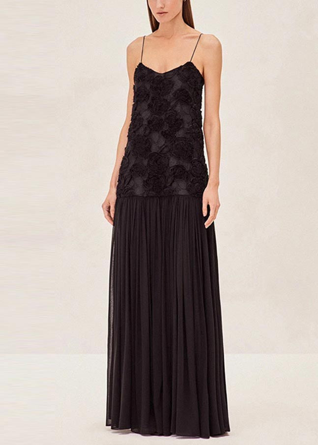 White Patchwork Chiffon Sundress Flowers Decorated Summer