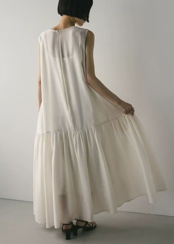 White Patchwork Cotton Maxi Dresses Exra Large Hem Sleeveless