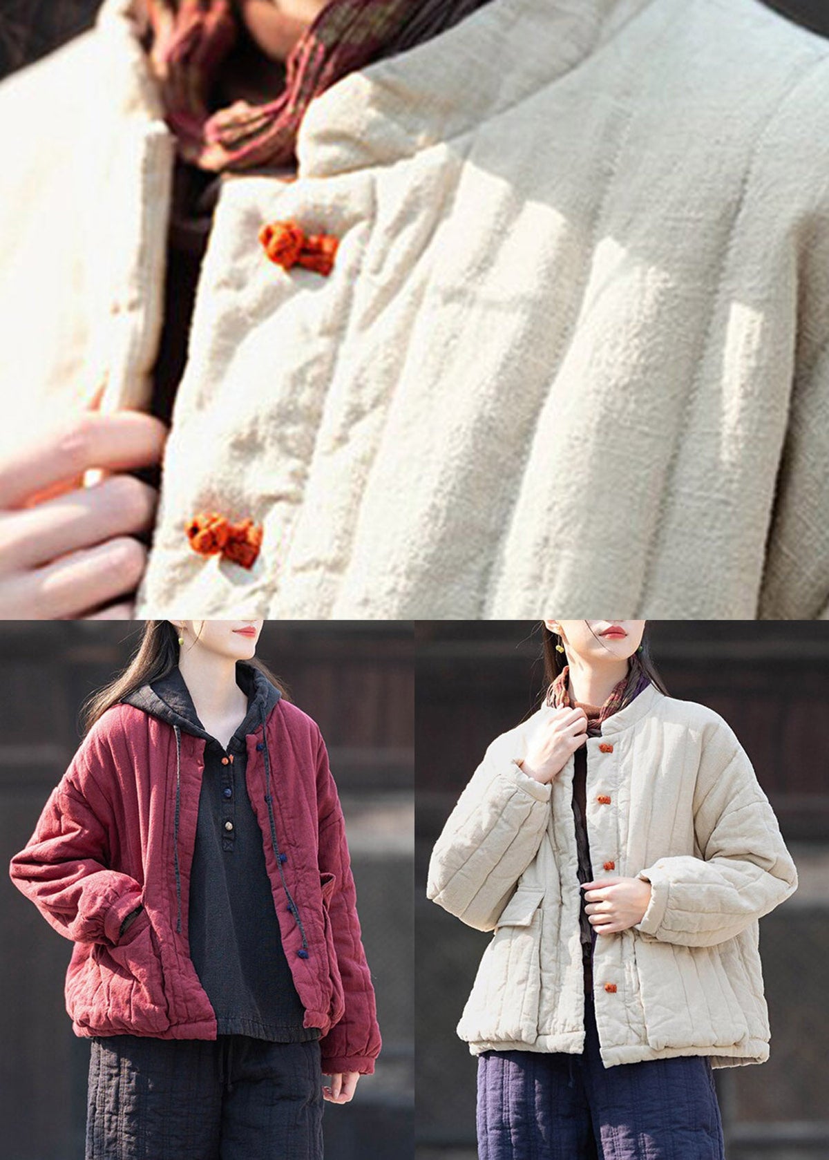 White Pockets Button Thick Parka Winter