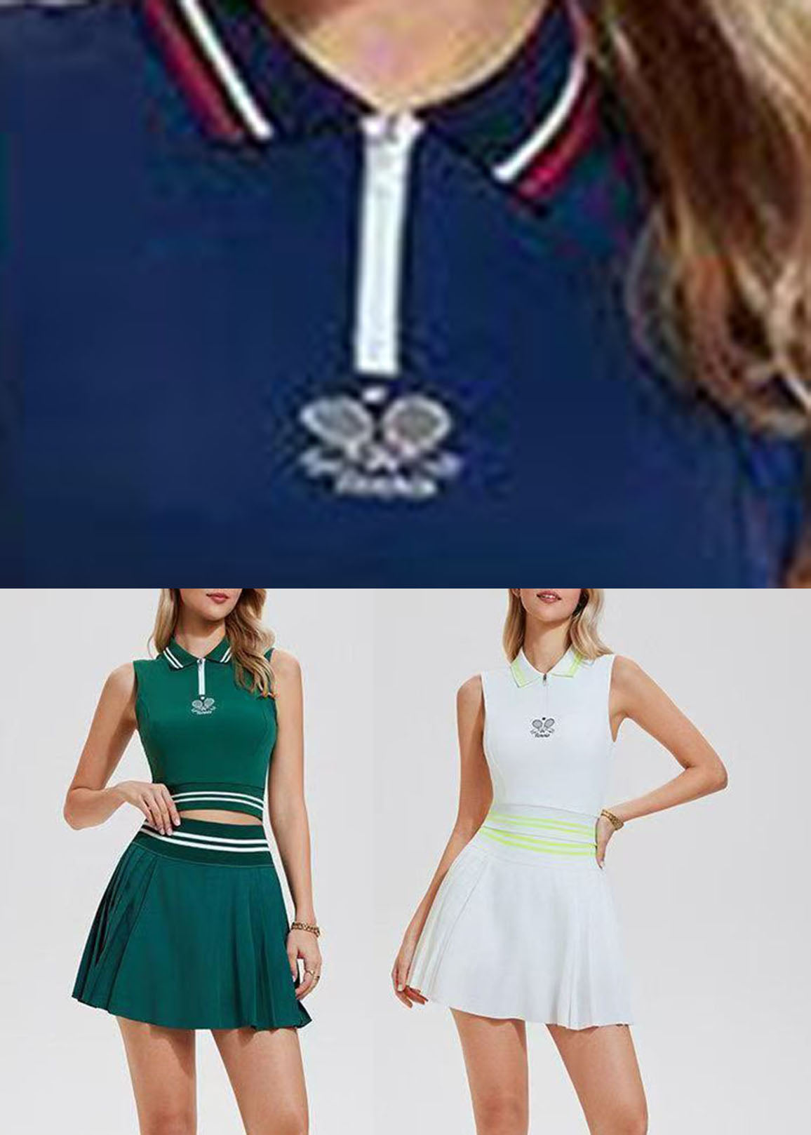 White Striped Patchwork Tennis Sportswear Two-Piece Set Sleeveless