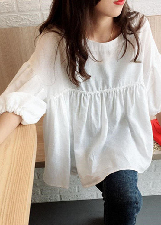 White Wrinkled Patchwork Solid Shirt Summer