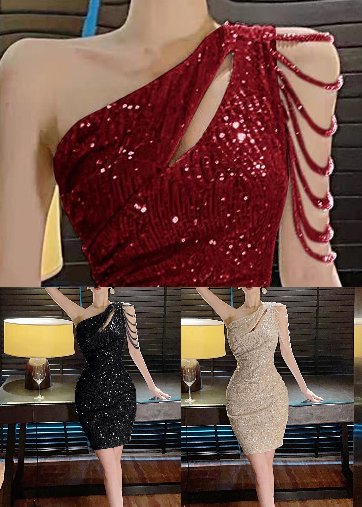 Wine Red Zippered Mini Dress Asymmetrical Sleeveless