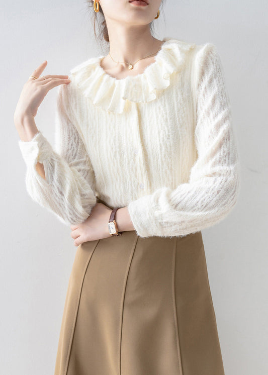 Women Apricot Peter Pan Collar Lace Warm Fleece Shirts Fall