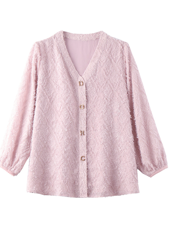 Women Beige V Neck Letter Cotton Blouses Spring