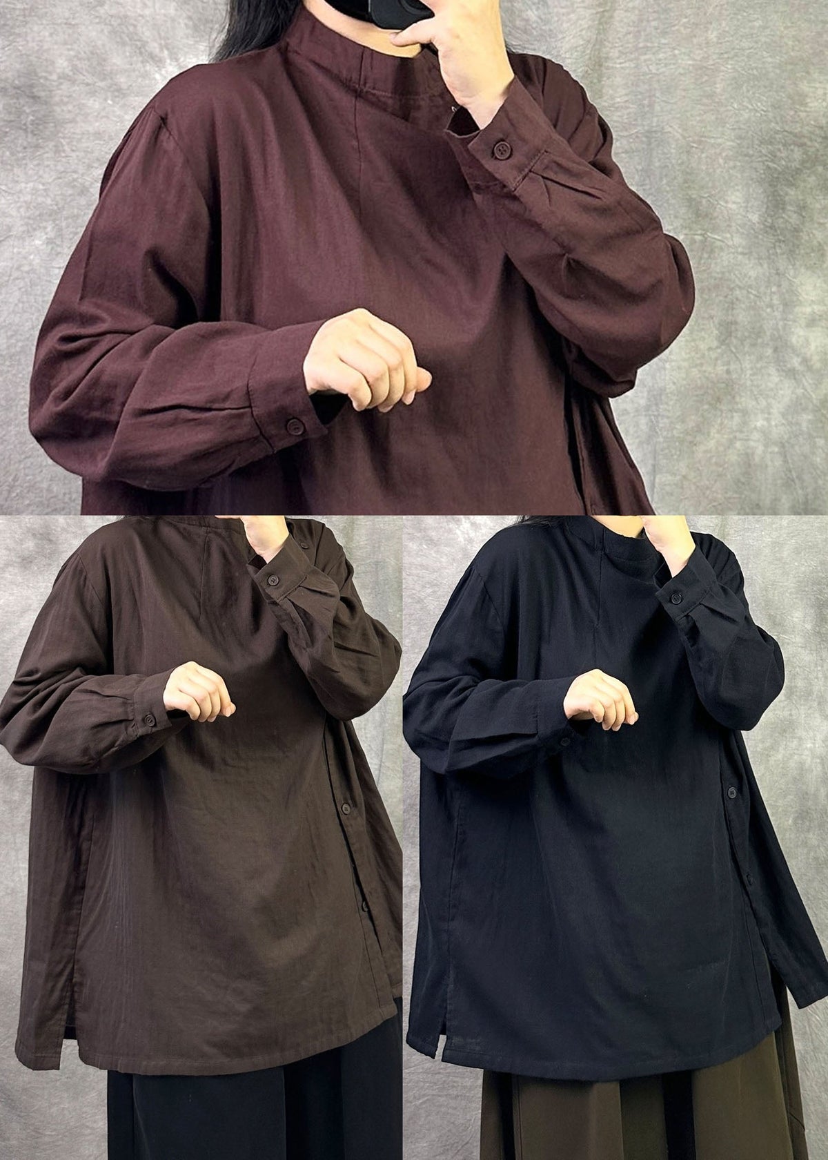 Women Black Asymmetrical Cotton A Line Shirt Top Fall