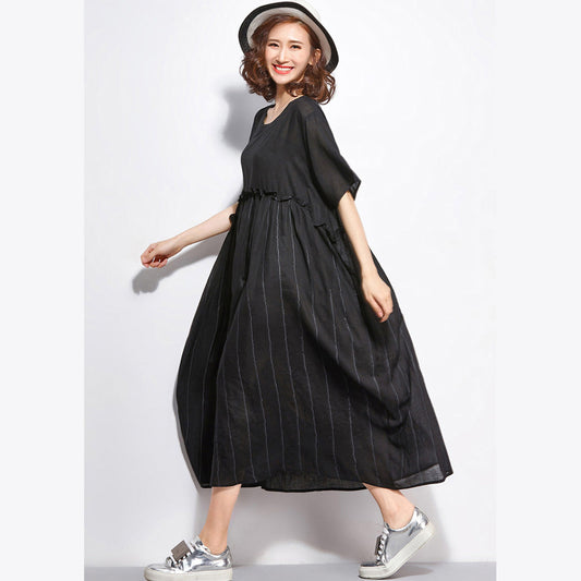 Women Black Casual Patchwork Dresses Long Shirt Tunics Pullover