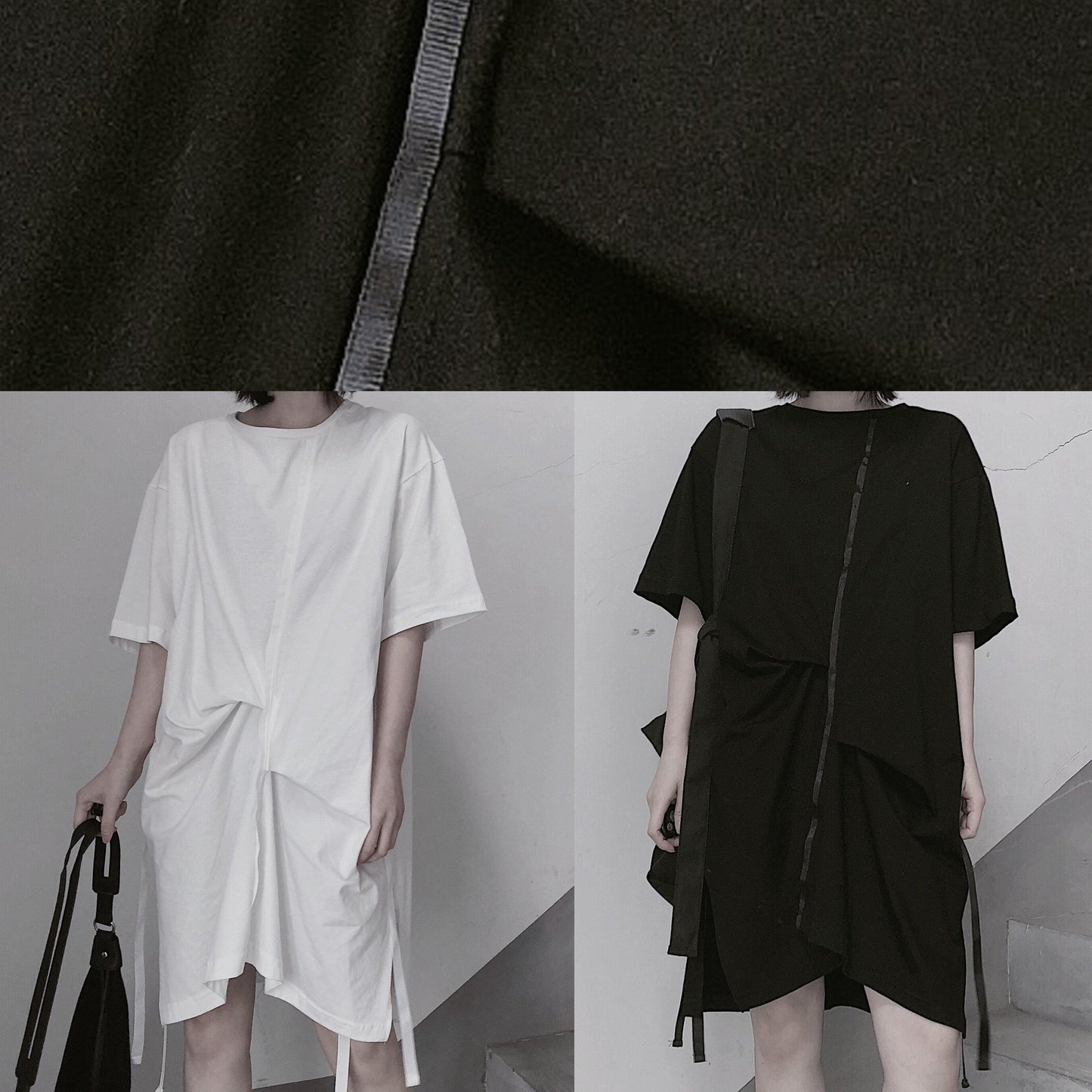 Women Black Clothes O Neck Half Sleeve Spring Dress - SooLinen