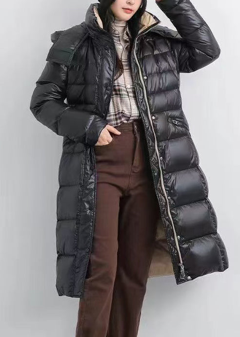Women Black Hooded Warm Duck Down Down Coat Winter