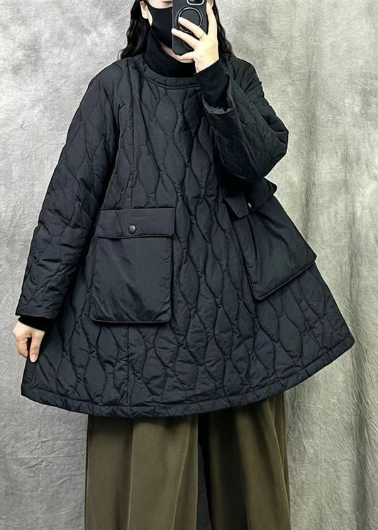Women Black Oversized Pockets Duck Down Filled Parkas Winter
