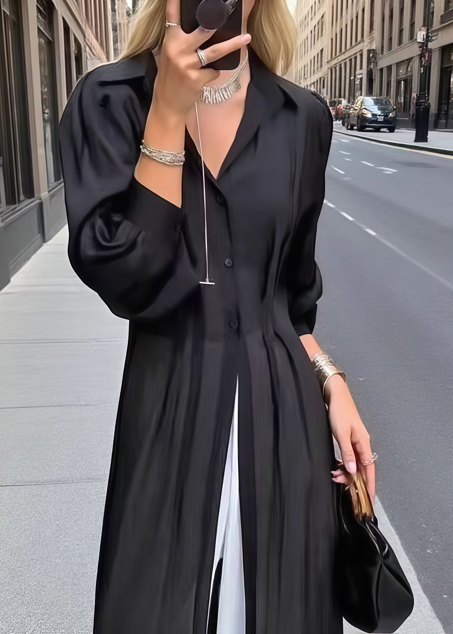 Women Black Oversized Wrinkled Chiffon Shirt Dresses Summer