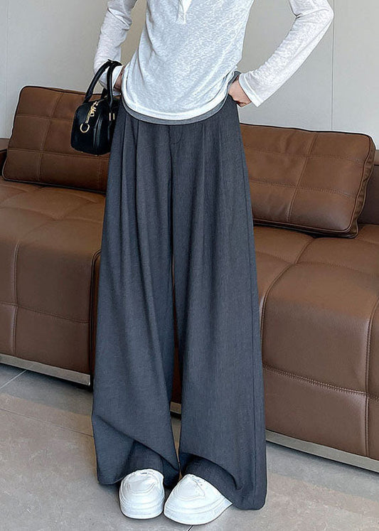 Women Black Oversized Wrinkled Straight Pants Fall