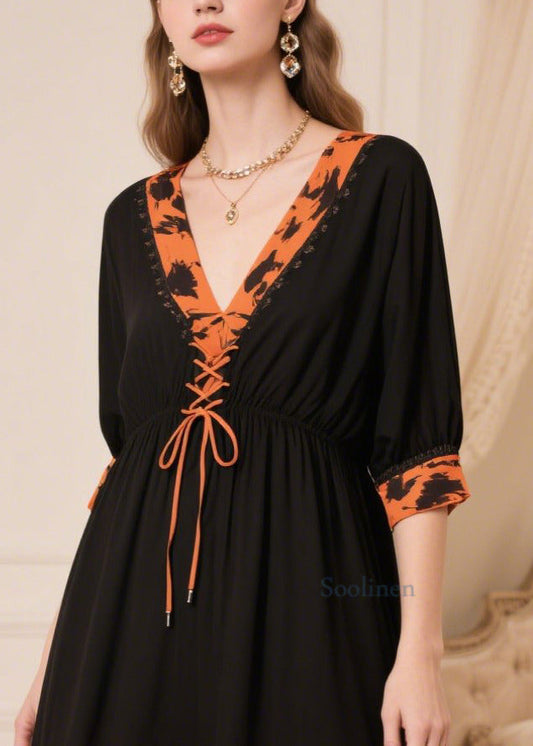 Women Black Patchwork Cross Strap Chiffon Maxi Dresses Summer