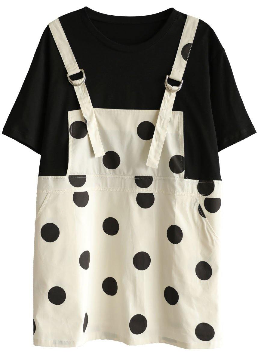 Women Black Patchwork Dot Summer Dresses Half Sleeve - SooLinen