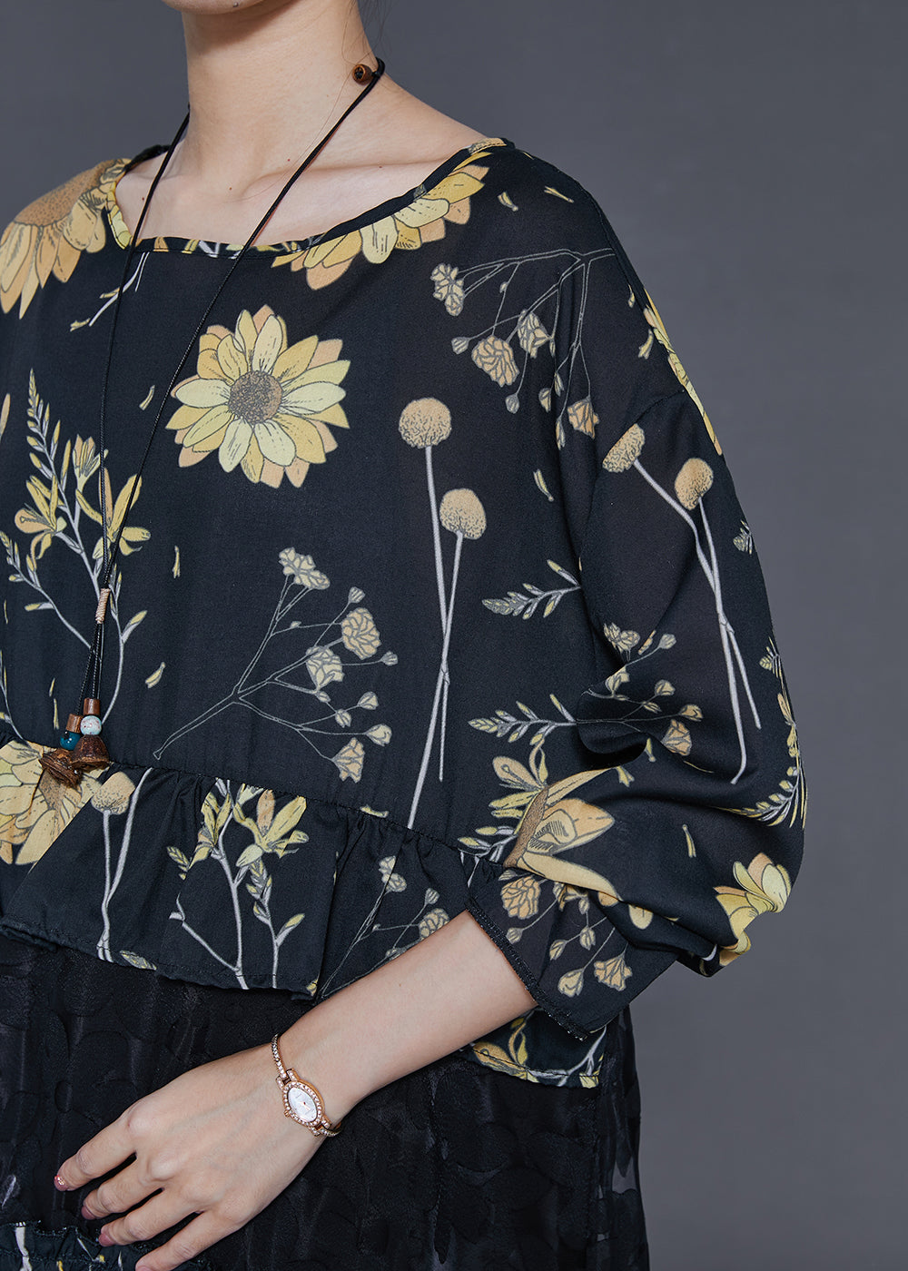 Women Black Print Patchwork Lace Vacation Dresses Spring