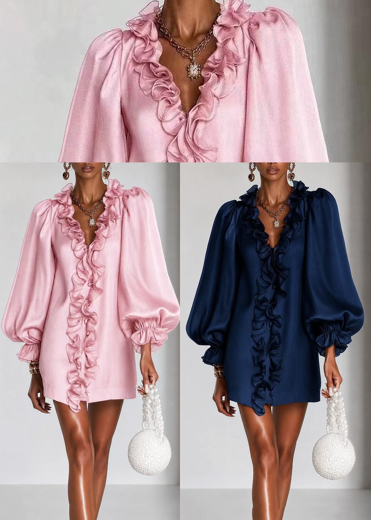 Women Black V Neck Ruffled Mini Dress Fall