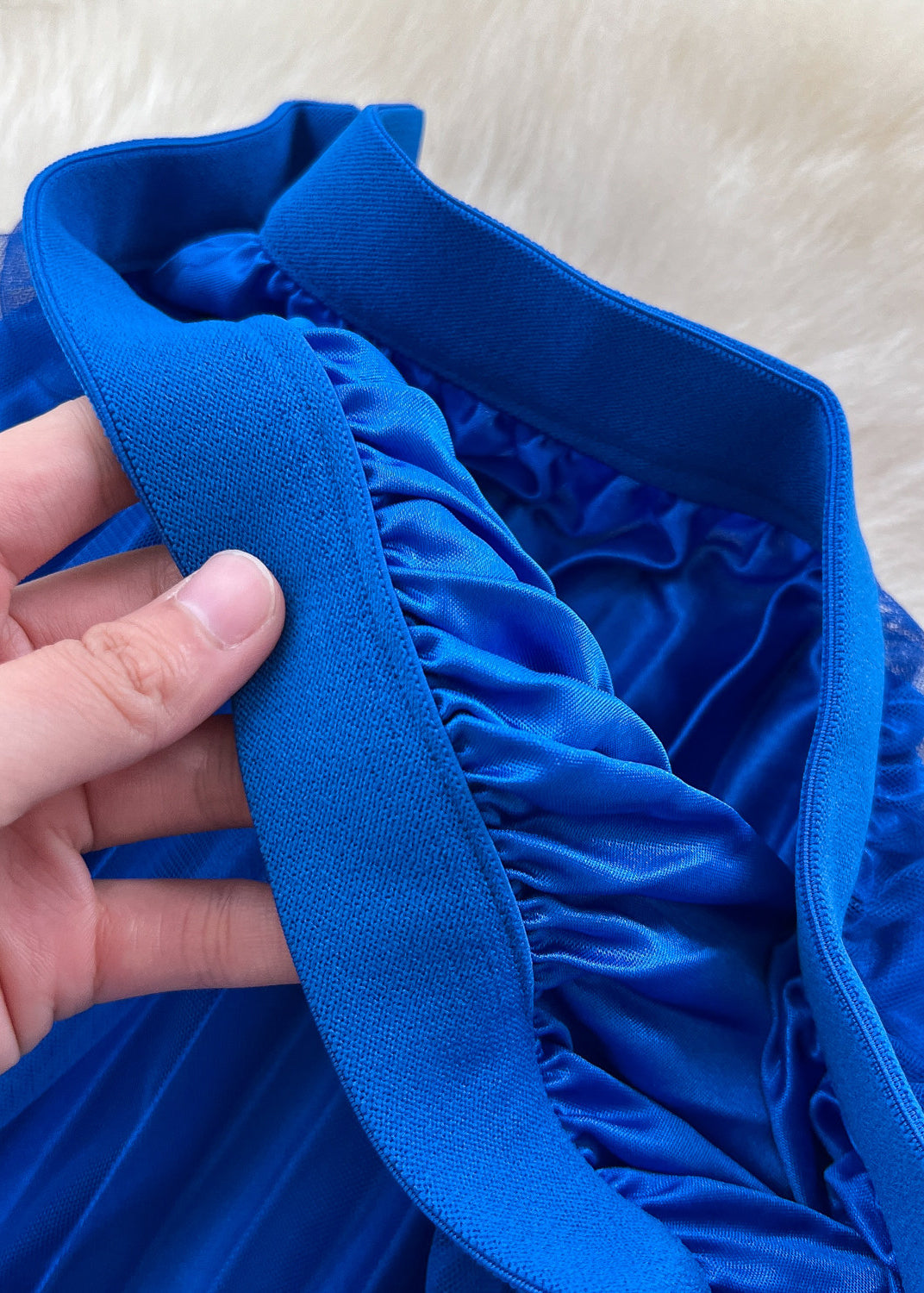 Women Blue Nail Bead Patchwork Tulle Skirts Summer