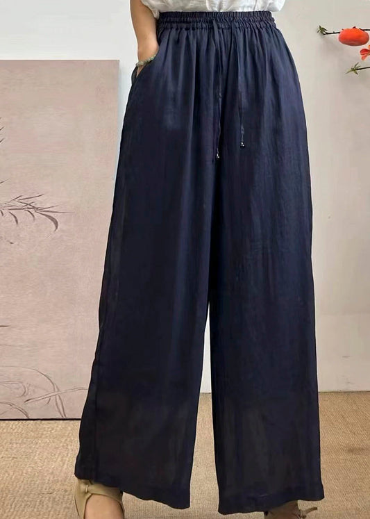 Women Casual Yellow Pockets Elastic Waist Linen Pants Summer
