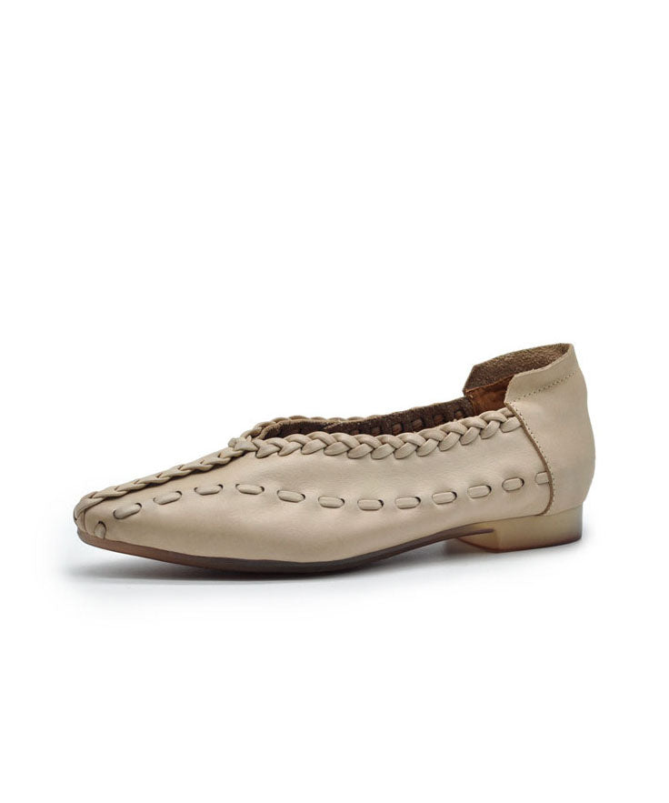 Women Coffee Cowhide Leather Splicing Flat Feet Shoes Pointed Toe