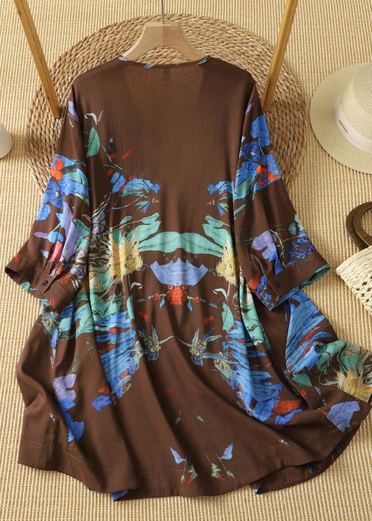 Women Coffee V Neck Print Cotton T Shirt Tops Summer