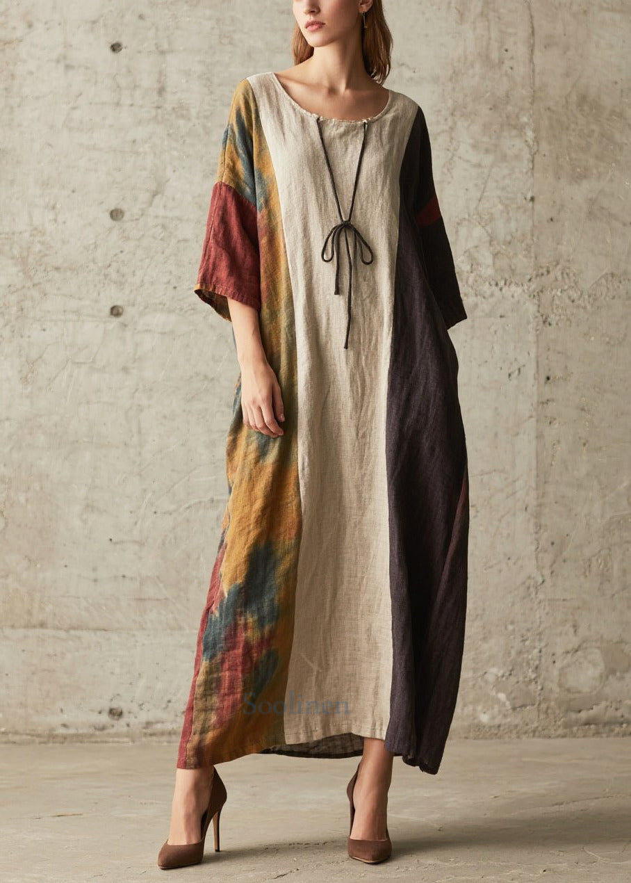 Women Colorblock Oversized Patchwork Cotton Maxi Dresses Summer