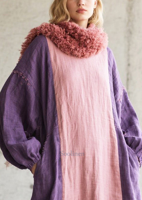 Women Colorblock Oversized Patchwork Cotton Vacation Dresses Fall