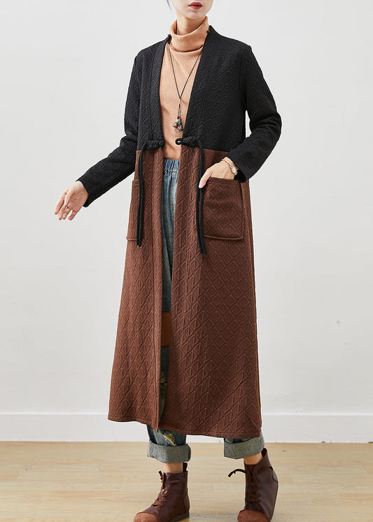 Women Colorblock Tasseled Patchwork Cotton Long Cardigans Winter