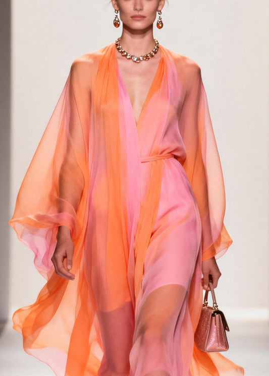 Women Colorblock V Neck Chiffon Holiday Dress Summer