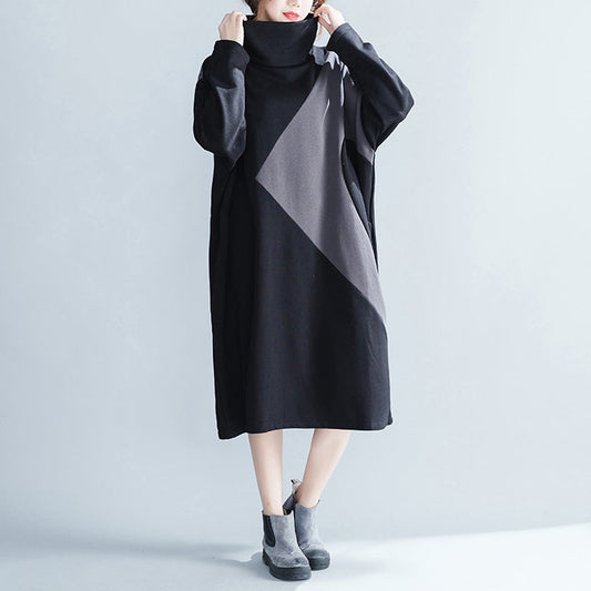 Women Cotton Causual Loose Color Block Dresses