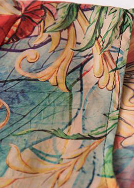 Women Floral Loose Polyester Split Vintage Midi Dress