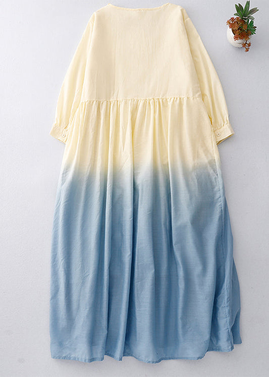 Women Gradient Color Ruffled Cotton Vacation Dress Summer