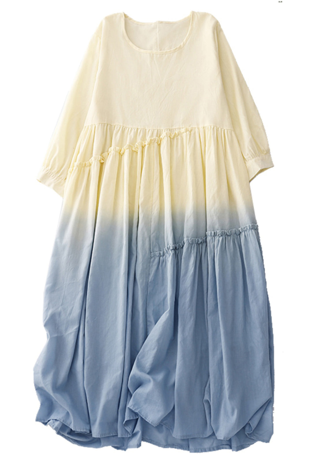 Women Gradient Color Ruffled Cotton Vacation Dress Summer