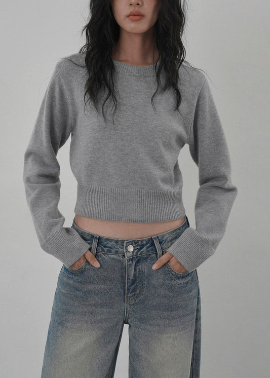 Women Green O Neck Knit Short Sweaters Tops Spring