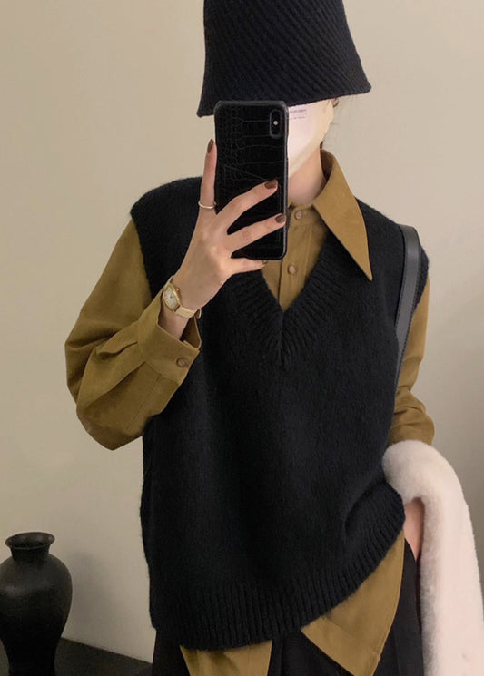 Women Grey V Neck Cozy Knit Vest Tops Sleeveless