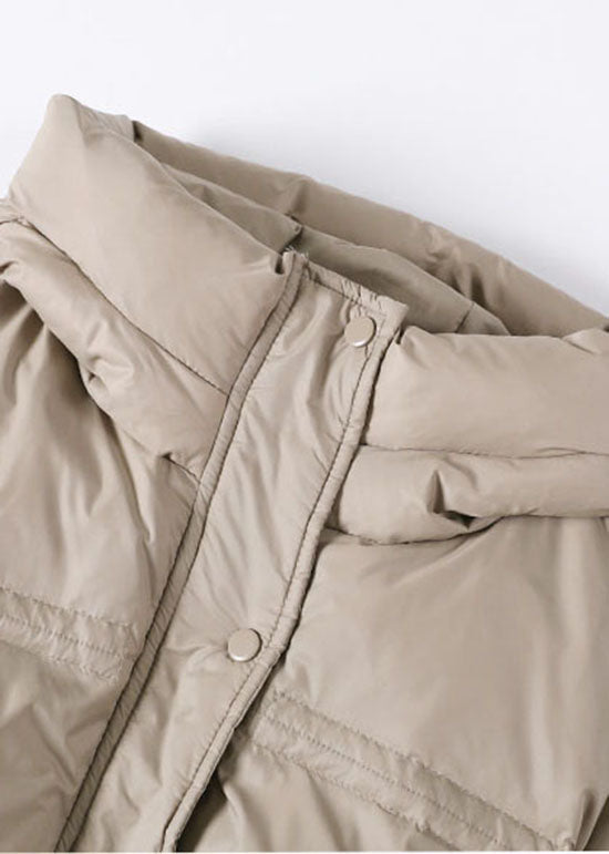 Women Khaki Zip Up drawstring Duck Down Puffer Jacket Winter