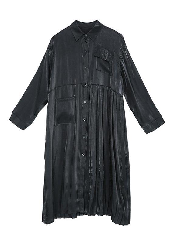 Women Long Sleeve Lapel Collar Loose Casual Oversize Midi Dresses - SooLinen